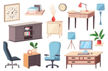 Office furniture set. This illustration is a flat cartoon design of an office furniture set. Vector illustration.