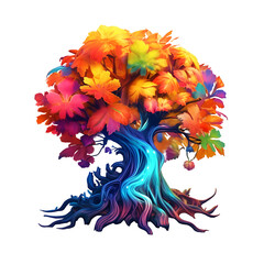 Colorful illustration of trees isolated on background with Generative AI