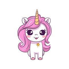 Cute cartoon magic unicorn for kids. Vector illustration.