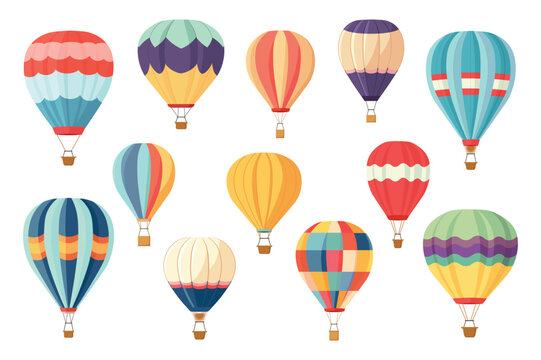 Balloons set. This illustration set features a collection of colorful and playful balloons designed in a flat, cartoon style. Vector illustration.