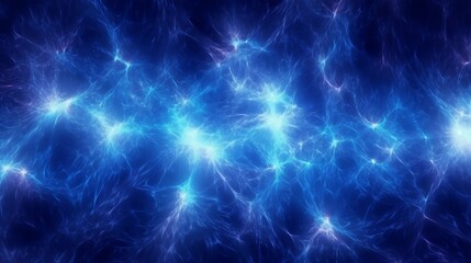 Fototapeta na wymiar Seamless dark blue background with electric glowing lightning flares effect. Magical neon energy field burst or plasma storm pattern, generative AI