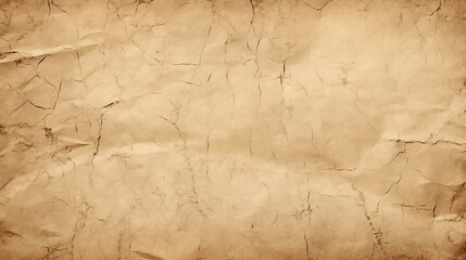 Seamless vintage beige brown wrinkled and creased parchment paper background texture. Rustic grunge scrapbook craft cardstock or old book page pattern, generative AI