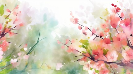 Obraz na płótnie Canvas Spring background blur holiday wallpaper in watercolor style vector, generative AI