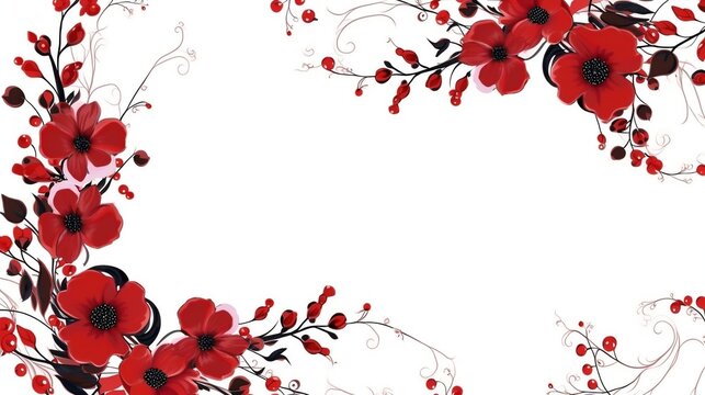 Red flower frame with white background, generative AI