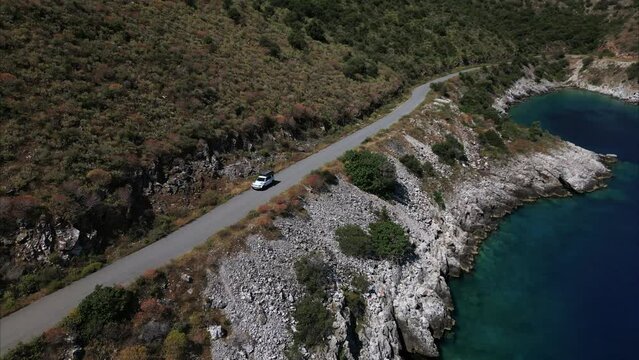 Scenic Coastal Road Trip Alomg the Mediterranean Coast &ndash; Car Driving Along Winding Seaside Roads
