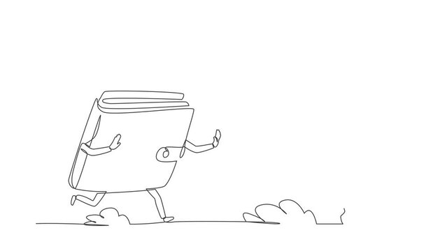 Animated self drawing of continuous one line draw stressed businessman being chased by wallet. Losing money, spending, pay, gone money. Minimalist metaphor concept. Full length single line animation