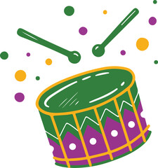 Drum and drumsticks on a white background. Vector illustration.