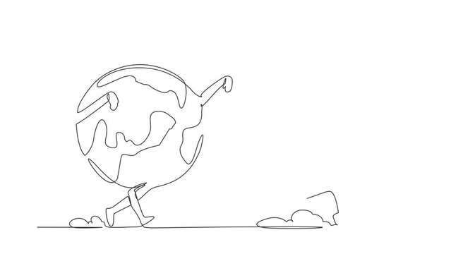 Self drawing animation of single line draw Arab businessman jumping over piggy bank. Financial management with budget planning. Security of money storage. Continuous line draw. Full length animated