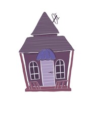 house in landscape with lantern . didgital drowing