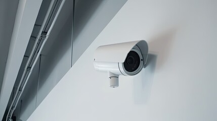 CCTV camera on a wall with a white background, video surveillance and observation. Generative AI