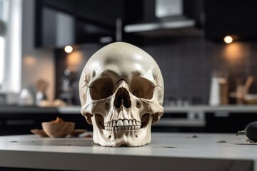 human scull on background of Kitchen
