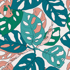Jungle pattern. Foliage seamless pattern whith tropical monstera monkey leaves. Pattern for print, wallpaper and textile. - 612769581