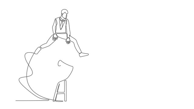 Animated self drawing of continuous line draw businessman jumping on archery bull's eye target. Aspiration motivation to achieve business target, advancement in career. Full length one line animation