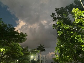 Evening sky , rain in the city