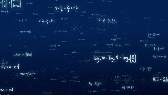 Abstract Physics equation concept, Mathematics calculation, Sciences formula, arithmetic and handwritten geometry symbol, handwriting chalk study on blue background, 3d rendering
