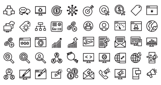 SEO icon set, business icon pack, marketing icon set, line icon
