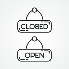 closed open store sign line icon.
