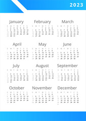 Banking services for customers wall calendar design template for 2023 year. Single page 12 months blank. Week starts on Sunday. Full year poster ready for print. Open Sans font used