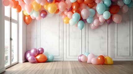 Colorful party balloons set on a white background, in the style of spectacular backdrops, Generative AI