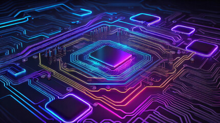 Abstract technology circuit design of a  New compute mother board and processor created Background generative AI
