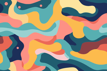 Colorful seamless pattern wallpaper with bright colored abstract shapes, minimalist vector illustration