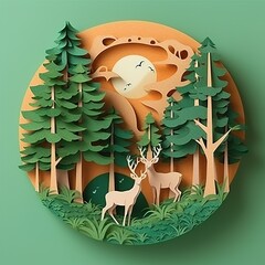 Ecosystem Restoration, environment day concept 2023 tree background. Recycle icon paper cut banner with green forest. Eco-friendly recycling symbol, Ecology project