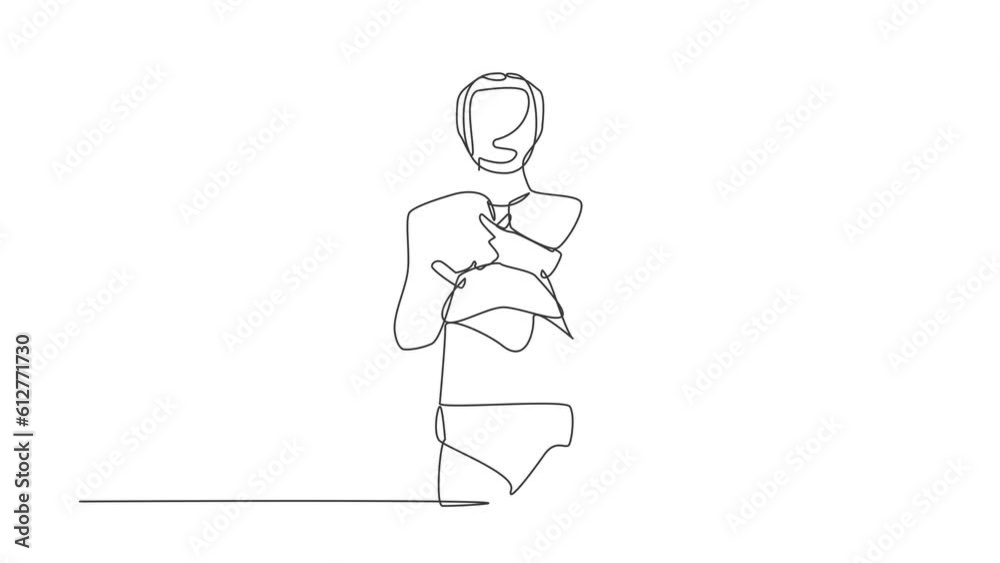 Poster animated self drawing of continuous line draw robot standing with crossing fingers forming x. say no