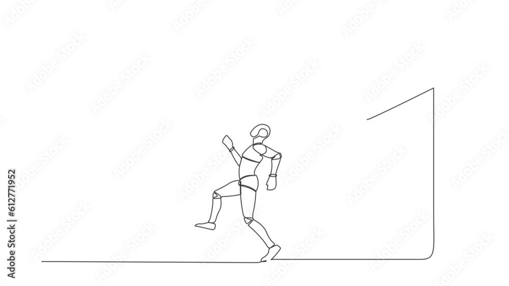 Aufkleber animated self drawing of continuous line draw robot run away from stomping foot. robot running from 