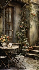 Obraz premium Paris Restaurant and Street View Painting 