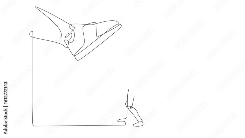 Poster self drawing animation of single line draw robot punching uppercut under big foot stomp. robot again