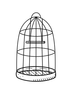 A cage for a parrot or domestic birds. Vector doodle illustration of a cage for keeping birds in the house.