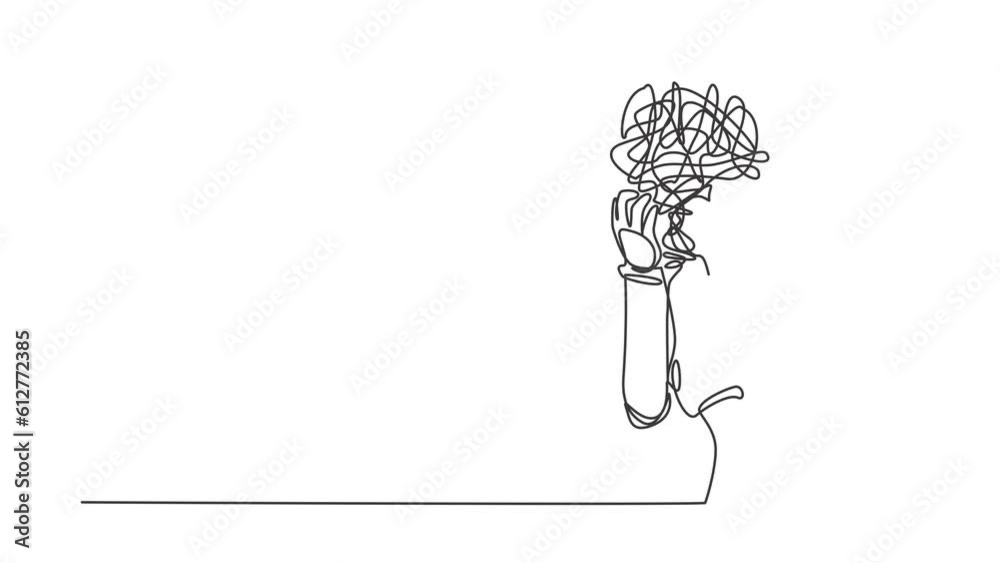 Poster self drawing animation of single line draw robot with round scribbles instead of head, suffer headac