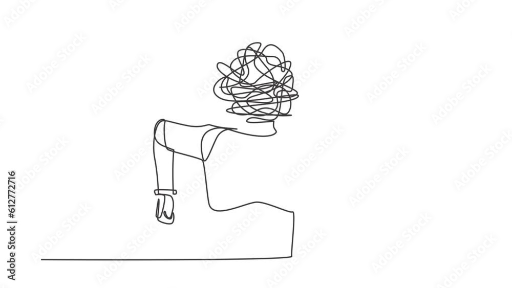Poster self drawing animation of single line draw robot with round scribble instead of head. angry. emotion