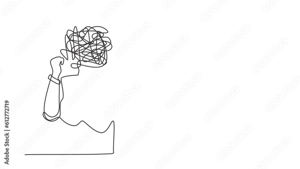 Poster animated self drawing of continuous line draw robot with round scribbles instead of head. robot rais