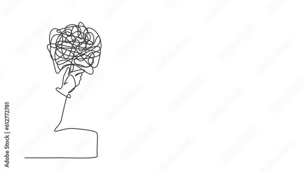 Poster animated self drawing of continuous line draw robot with round scribbles instead of head, standing i