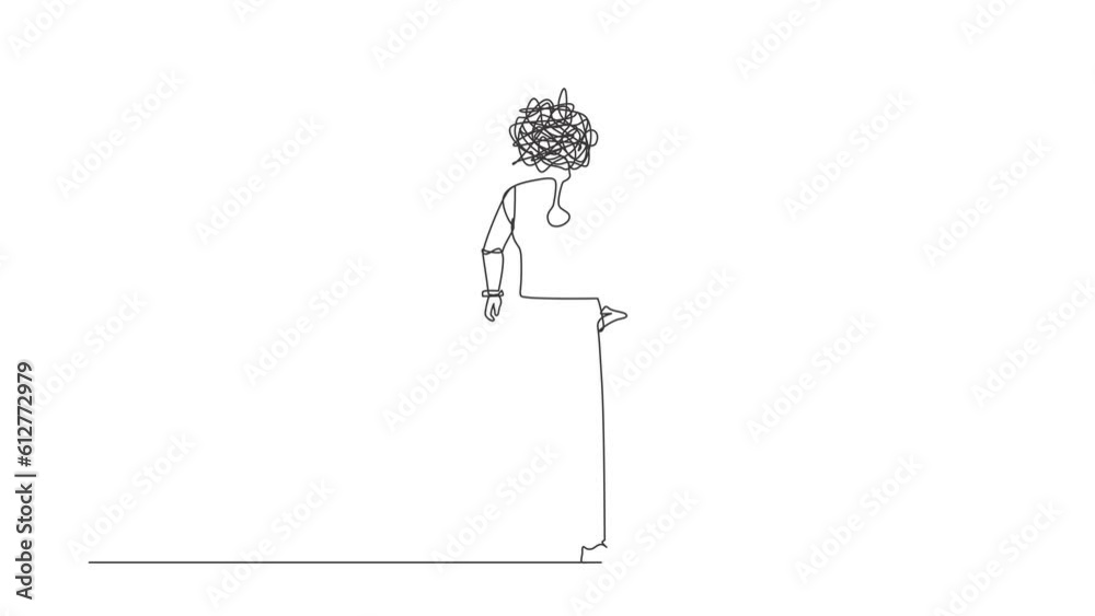 Poster animated self drawing of continuous line draw robot with round scribbles instead of head. robot with