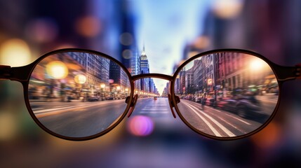 Fototapeta na wymiar Glasses make the world around you brighter, blurry background, ai