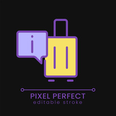 Tourist information center pixel perfect RGB color icon for dark theme. Info desk for travelers. Guide service. Simple filled line drawing on night mode background. Editable stroke. Poppins font used