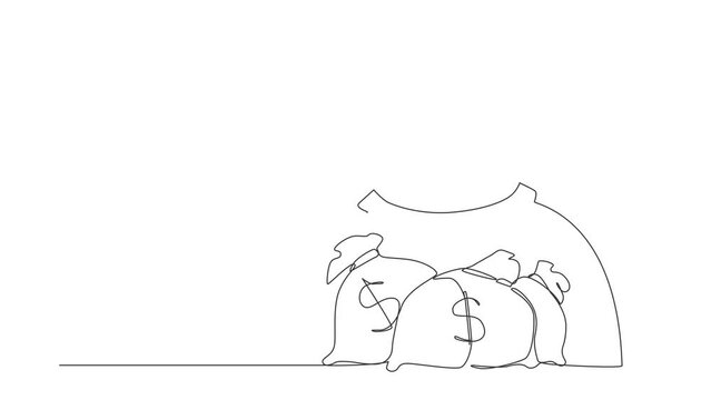 Animated self drawing of continuous line draw Arab businessman jump over money bag. Wealth and successful business person. Business loan or funding to start company. Full length one line animation