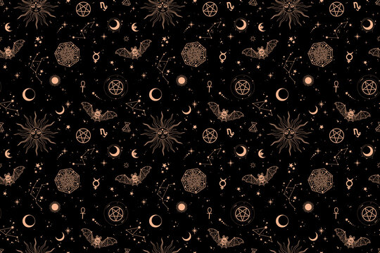 Seamless pattern with different esoteric elements