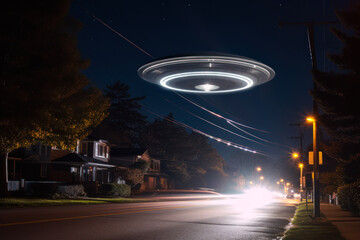 Fototapeta na wymiar alien object UFO disc over the road generative ai
