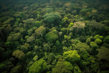 green dense jungle from above aerial .generative ai