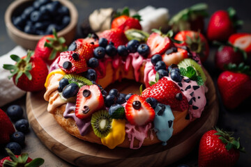 Obraz premium cake with cream and fresh fruit and berries generative ai