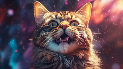 AI generative image happy and cute cat pet as domestical animal in a dreamy atmosphere 