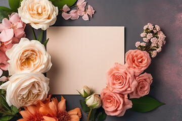 mock-up, white leaf, postcard, rose, rose petals 