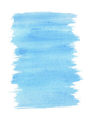 Blue watercolor background for text. A stain with a torn edge, hand-drawn with a brush. Isolated on a white background. Empty space for an inscription. Template for a postcard. Blank for design