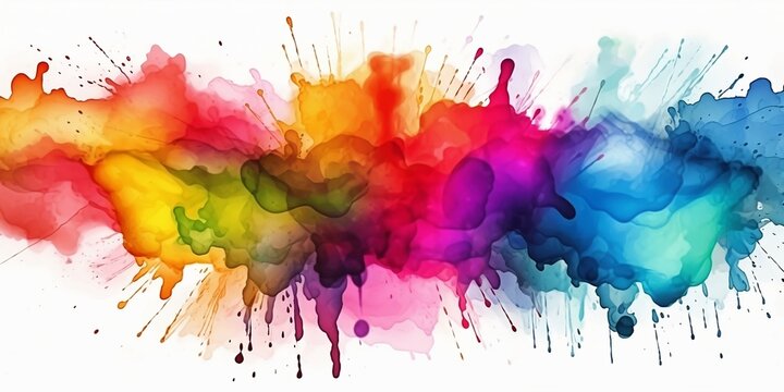 watercolor rainbow splash, rainbow splashes, spray-paint style, color field. AI generative