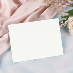 Mock-up wedding card, invitation, delicate flowers 