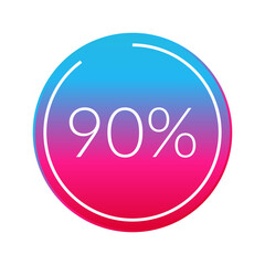 90 percent circle chart, isolated symbol. Vector gradient element. Percentage Infographic sign. Illustration, icon for business, finance, progress, report, web design, download
