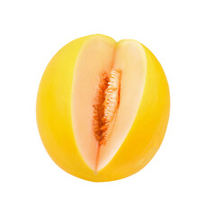 sliced japanese melons, orange melon or cantaloupe melon with seeds isolated transparent png